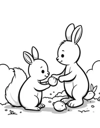 bunny helping a squirrel gather nuts coloring pages