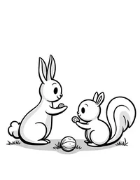 bunny helping a squirrel gather nuts