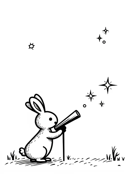 bunny looking at stars through a telescope