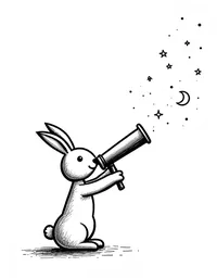 bunny looking at stars through a telescope