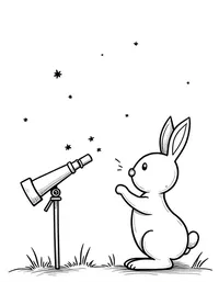 bunny looking at stars through a telescope