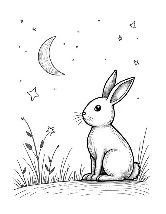 bunny painting stars on a clear night sky