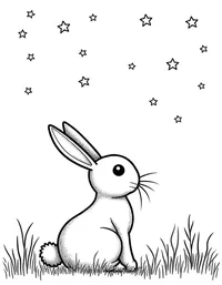 bunny painting stars on a clear night sky