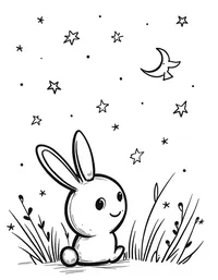 bunny painting stars on a clear night sky