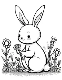 bunny planting flowers in a spring garden coloring pages