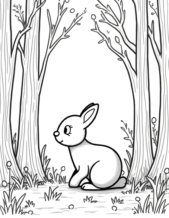 bunny playing hide-and-seek in a forest