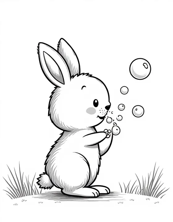 bunny playing with bubbles in a park