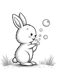 bunny playing with bubbles in a park coloring pages