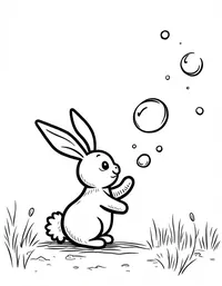 bunny playing with bubbles in a park