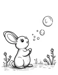 bunny playing with bubbles in a park