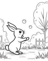 bunny playing with bubbles in a park