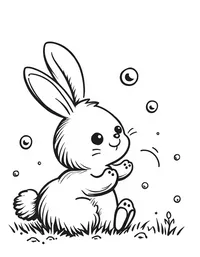 bunny playing with bubbles in a park