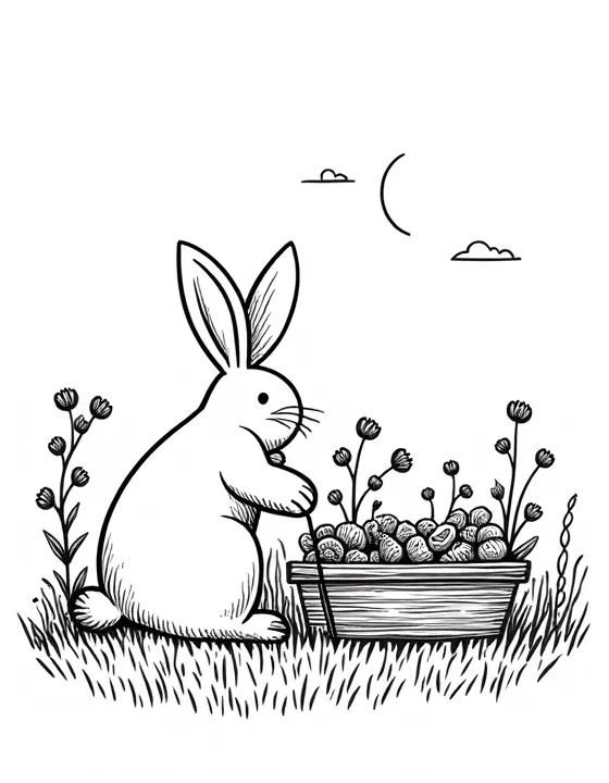 bunny tending a vegetable patch in a sunny field