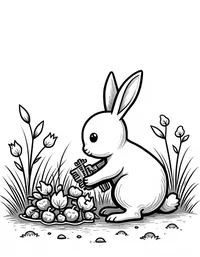 bunny tending a vegetable patch in a sunny field