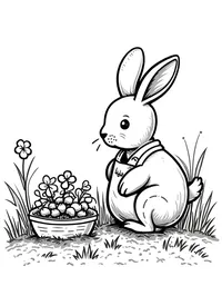 bunny tending a vegetable patch in a sunny field