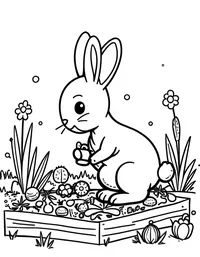 bunny tending a vegetable patch in a sunny field