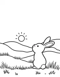 bunny watching a sunset over rolling hills coloring pages