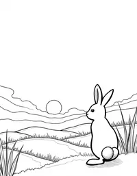 bunny watching a sunset over rolling hills