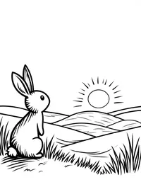 bunny watching a sunset over rolling hills