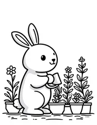 bunny watering plants in a greenhouse coloring pages