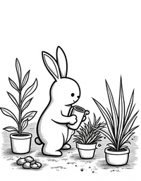 bunny watering plants in a greenhouse