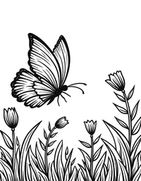 butterfly explores a lush garden at sunrise coloring pages