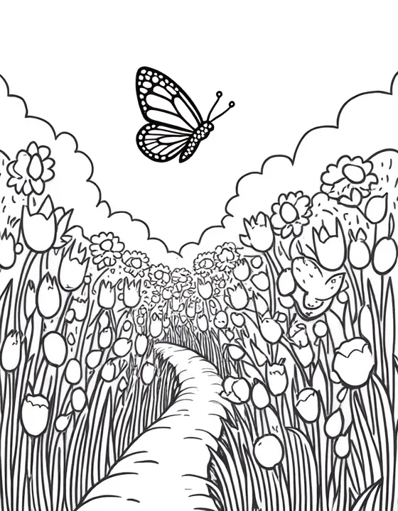 butterfly flies through a garden maze