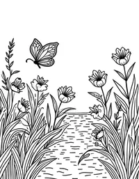 butterfly flies through a garden maze