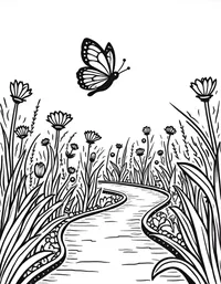 butterfly flies through a garden maze