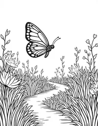 butterfly flies through a garden maze