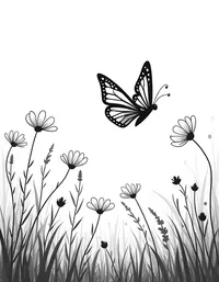 butterfly flies through a misty meadow coloring pages