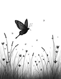 butterfly flies through a misty meadow