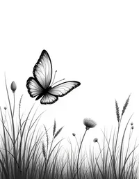 butterfly flies through a misty meadow