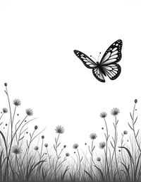 butterfly flies through a misty meadow