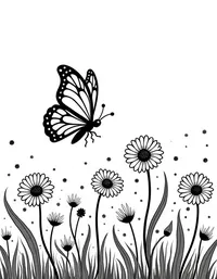 butterfly flits between daisies in a meadow
