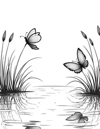 butterfly floats over a serene pond