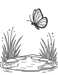 butterfly floats over a serene pond