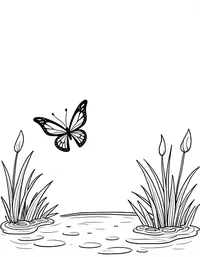 butterfly floats over a serene pond