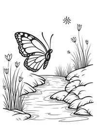 butterfly flutters by a bubbling brook coloring pages