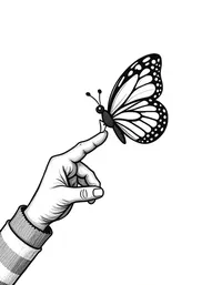 butterfly lands on a child's finger