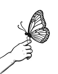 butterfly lands on a child's finger