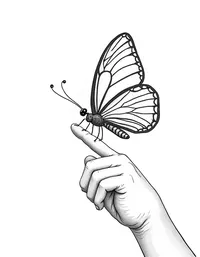 butterfly lands on a child's finger