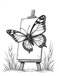 butterfly lands on a painter's canvas