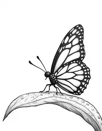 butterfly rests on a dew-covered leaf