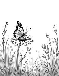 butterfly rests on a wildflower in a forest coloring pages