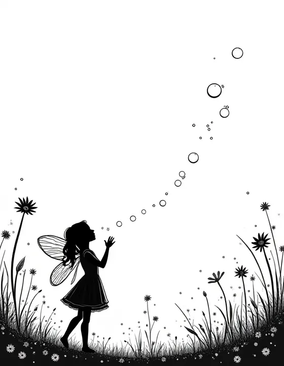 fairy blowing bubbles in a sunlit glade