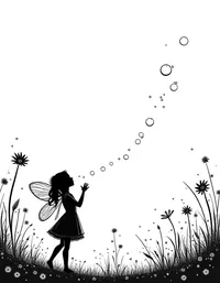 fairy blowing bubbles in a sunlit glade coloring pages