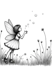 fairy blowing bubbles in a sunlit glade
