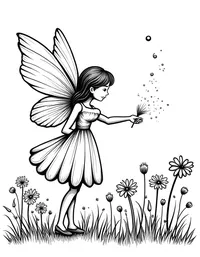 fairy casting spells over a meadow of wildflowers coloring pages