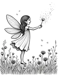 fairy casting spells over a meadow of wildflowers